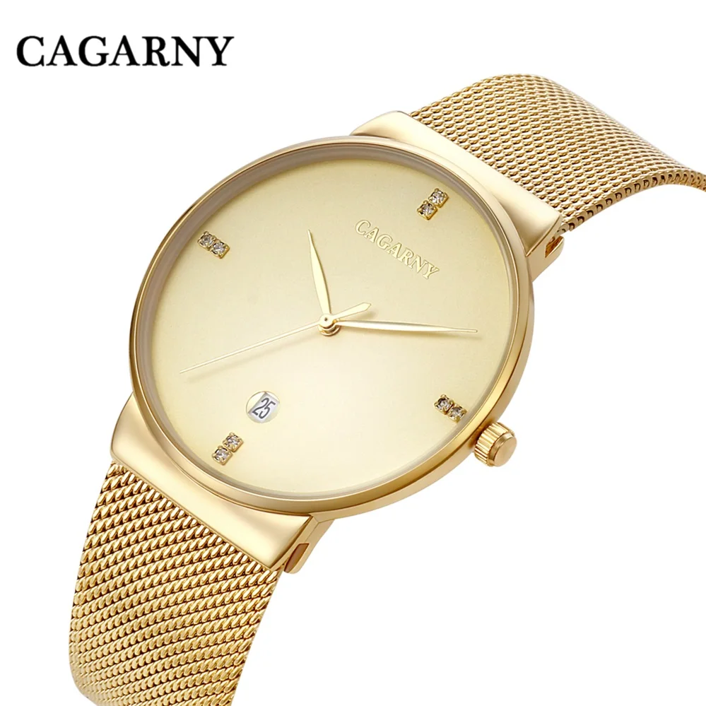 Cagarny Thin Men's Quartz Watch Luxury Stylish Simple Stainless Steel Strap Date Display Hours Relogio Masculino | Наручные часы