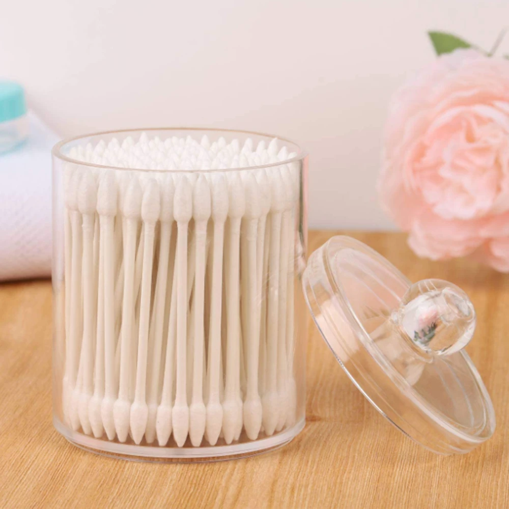 

7x11cm Clear Plastic Transparent Round Cosmetic Q-tip Pot Cotton Swab Storage Box Small Part Nesting Hat Case Container With lid