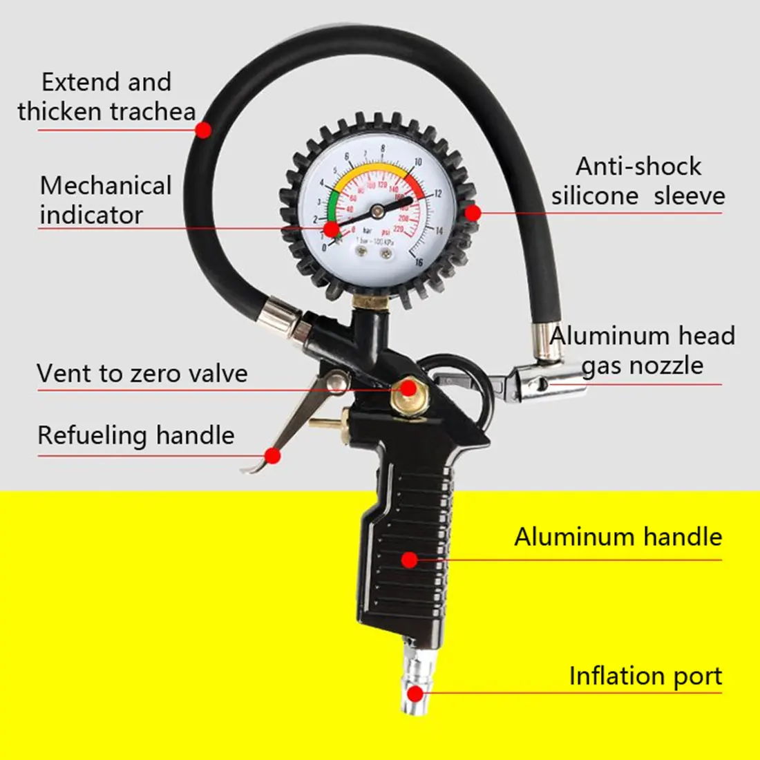 

0-220 PSI 0-16Bar Car Tire Air Pressure Gauge Inflator Digital manometer LCD Display Automobile Tire Pressure Monitor