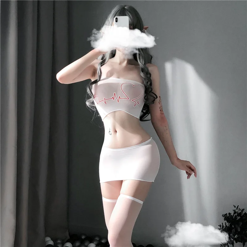 

Sexy Lingerie Temptation Wrapped Chest Heartbeat Skirt Large Size Sexy Lingerie Uniform Temptation Wrapped Chest Stockings