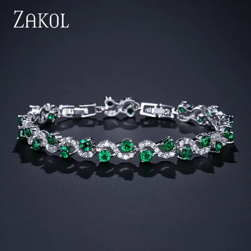 ZAKOL 4 цвета на выбор Модные женские браслеты с фианитами королевский синий камень
