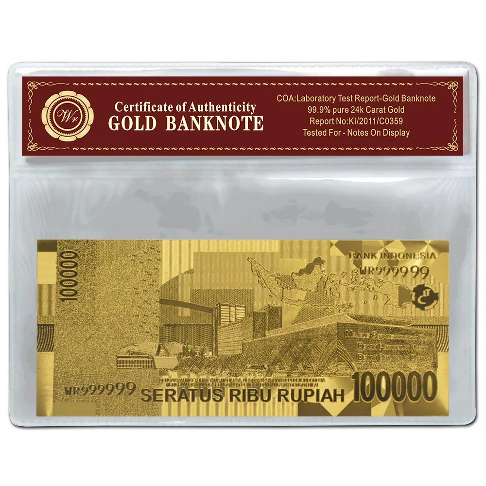 2019 год индонезийский Золотой банкнот 10000 Rupiah Золотая фольга Банкнота с
