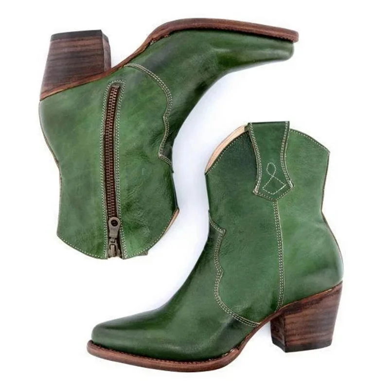 Винтажные женские ботинки ковбойские сапоги до середины икры на низком каблуке с
