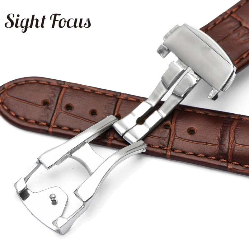 18mm 19mm 20mm 21mm Leather Strap for Omega Watch Speed Seamaster Band Strap Deployant Clasp Black Brown Watchband Bracelet Belt