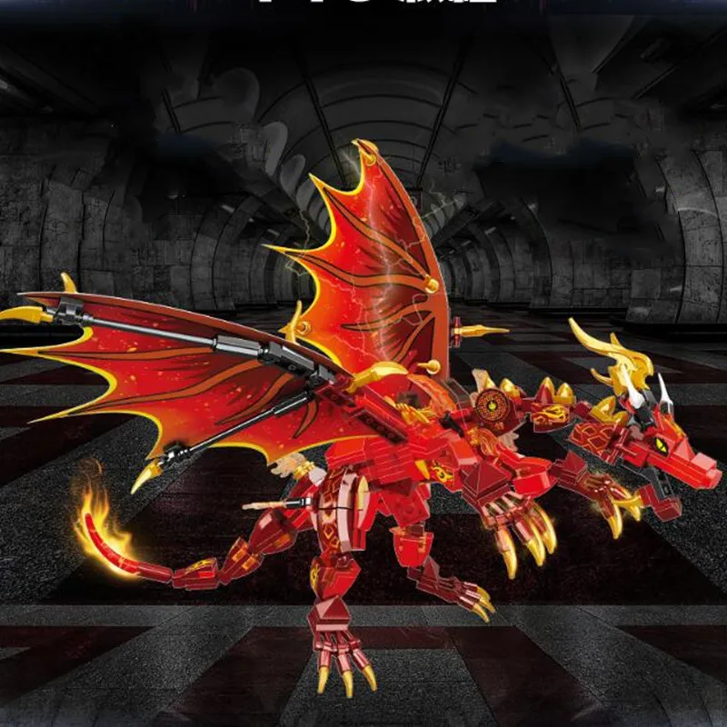 

446Pcs New KAI Fire Dragon Mech Ninja Knight Building Blocks DIY Figures Model Bricks Construction Toys for Children Gifts