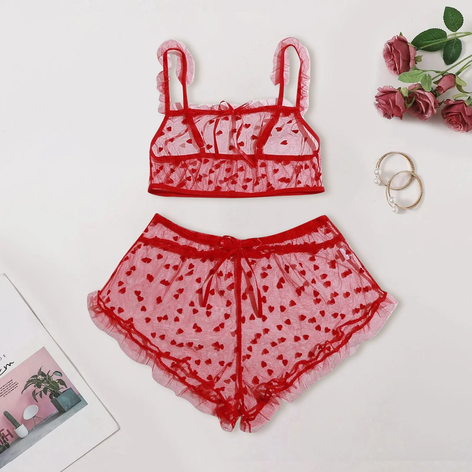 Женский комплект нижнего белья с вышивкой Love Heart экзотическое нижнее белье