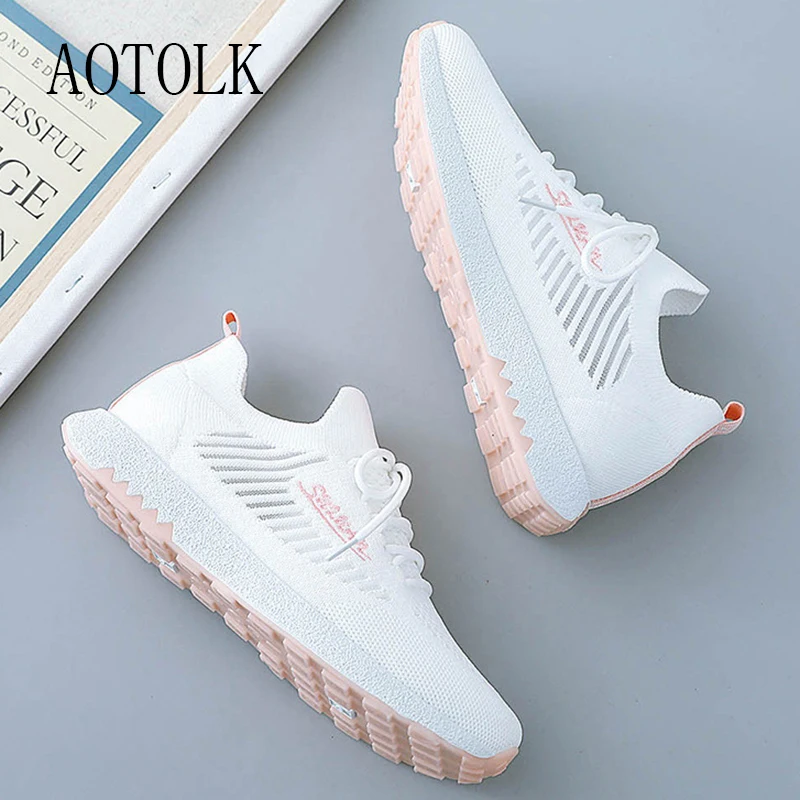 

Women Sneakers White Breathable Hollow Flats Mesh Non-slip Running Comfortable Shoes Female 2021 Spring Summer Large Size 35-40
