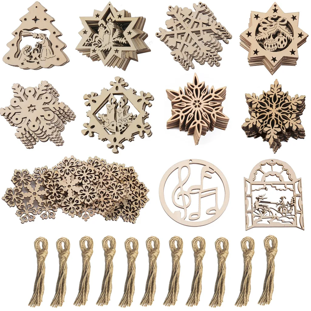 

10pcs Unfinished Christmas Wooden Ornaments Christmas Craft Wood Hanging Slices Set for DIY Art Crafts Christmas Decoration