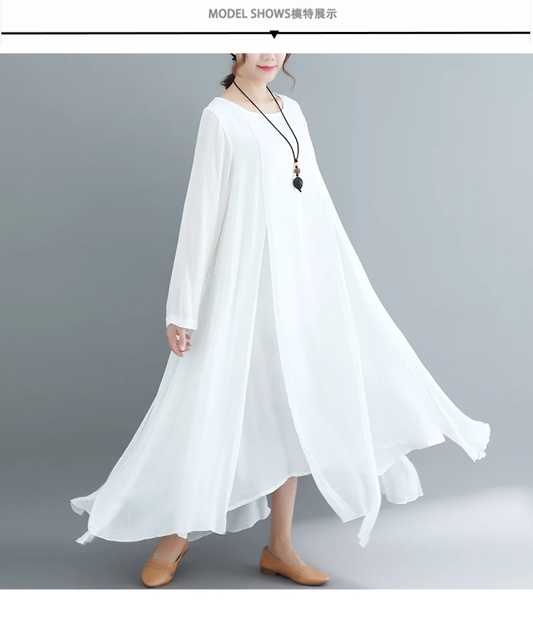 Хлопок и лен Винтаж женское платье Vestidos платье трапециевидной формы летние нерегулярные, белые, большие размеры элегантное платье DJ353