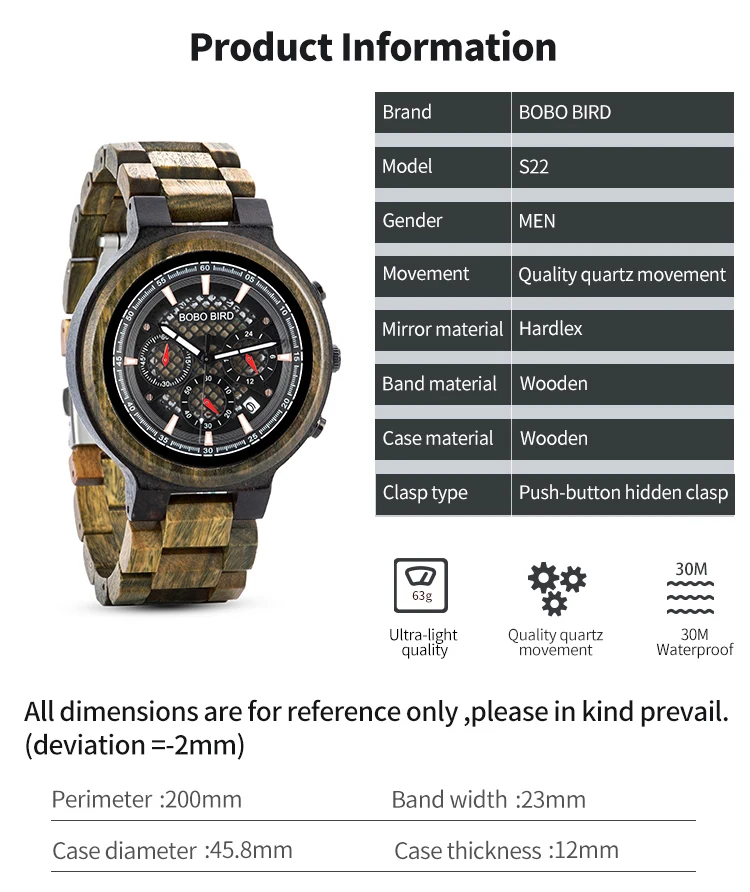 BOBO BIRD Men Wood Quartz Wristwatch Retro Green Sandalwood Timepiece Multifunctional Chronograph Accept Customized reloj hombre