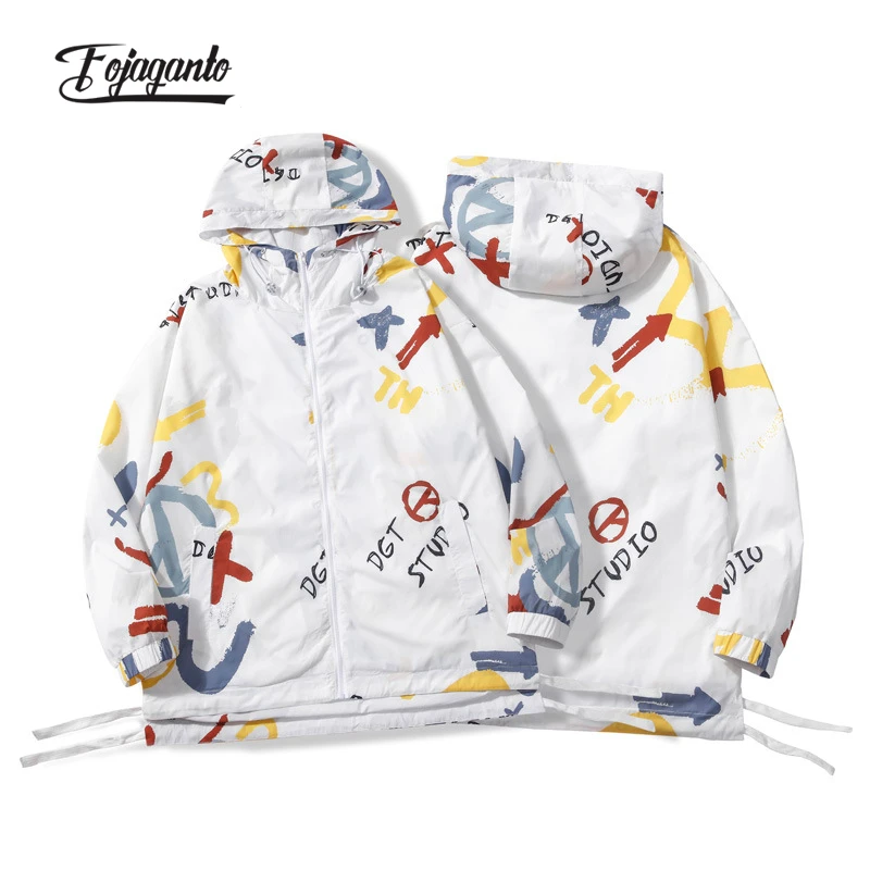 

FOJAGANTO Men's Summer Thin Jacket Trend Korean Style Hooded Sunscreen Clothing Loose Fashion Printing Sunscreen Jackets Male