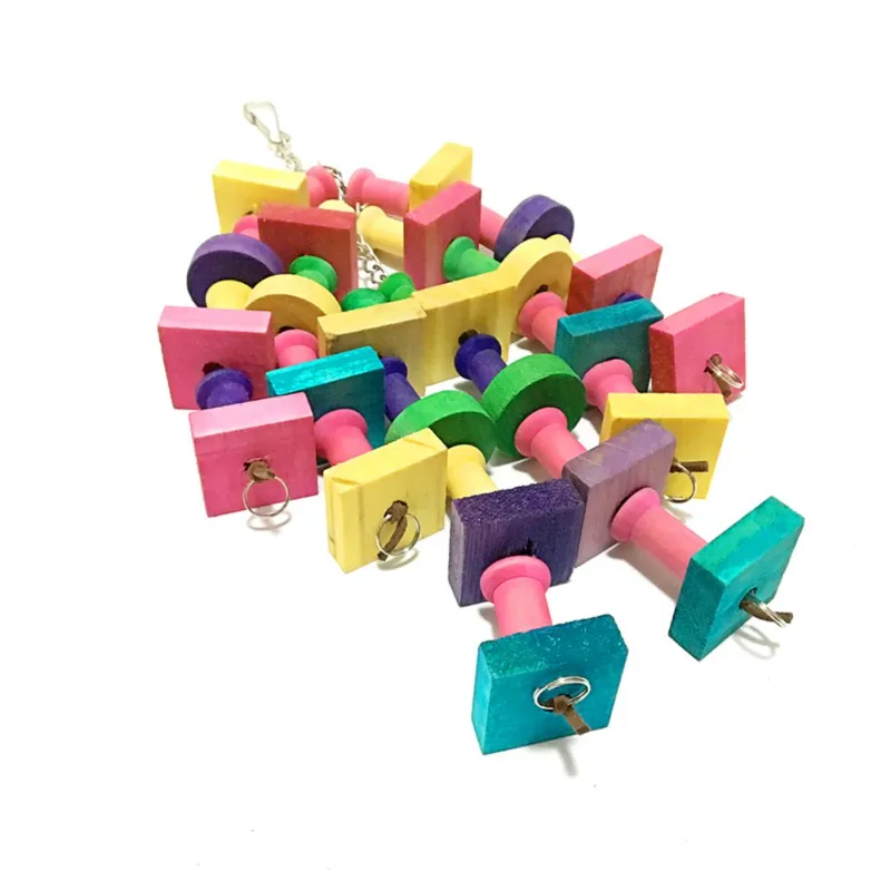 

Parrot Building Blocks Toys Wood Ladder Macaw Rainbow Bite String Toys Chewing Swing Toy For Small Medium And Large Parrots