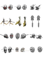 a pair 100 pure 925 sterling silver skull stud earrings punk pirates skeleton jewelry for men and women special new gift
