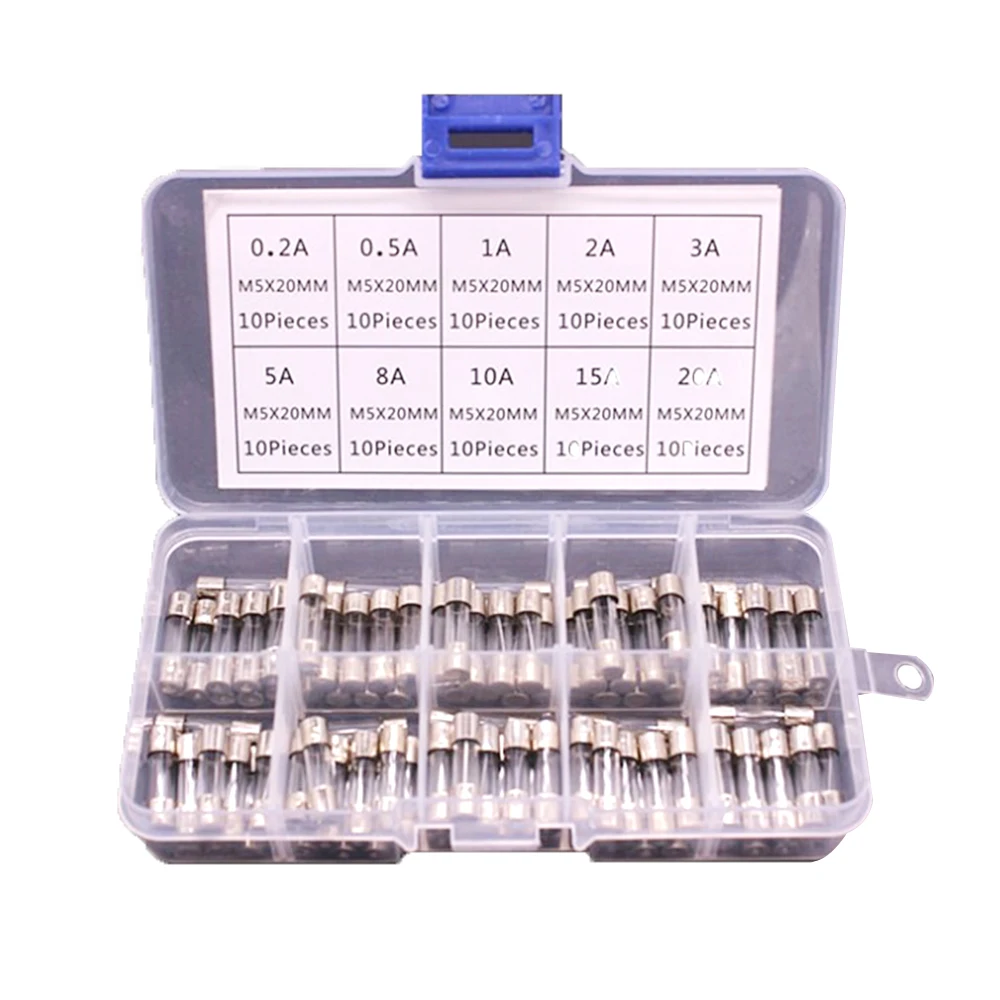 

100PCS/Box Kit 0.2A-20A 5x20mm Fuse Kits DIY Quick Blow Glass Tube Fuses