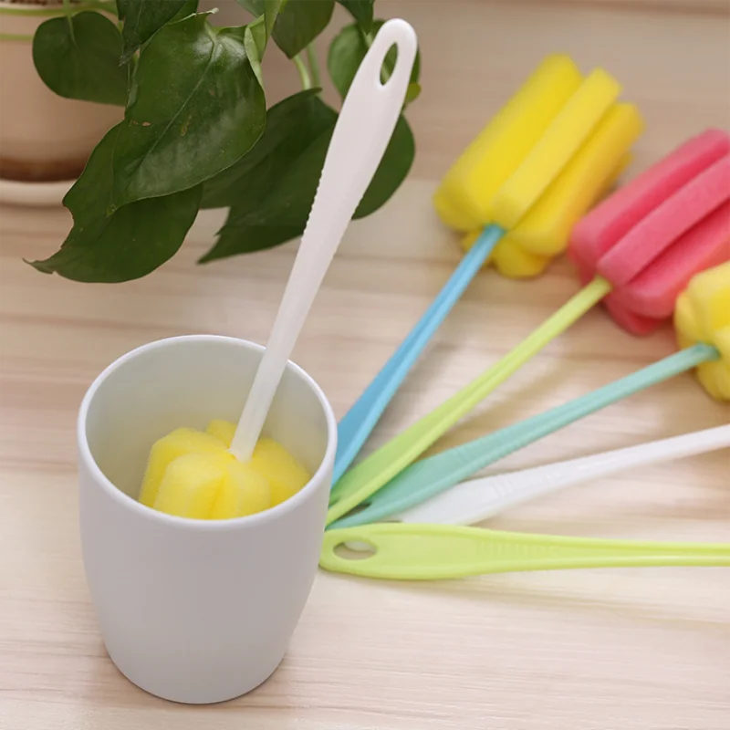 

2Pcs Long Handle Sponge Cleaning Brushes for Wineglass Bottle Coffee Tea Glass Cup Mug Household Kitchen Tool Color Random