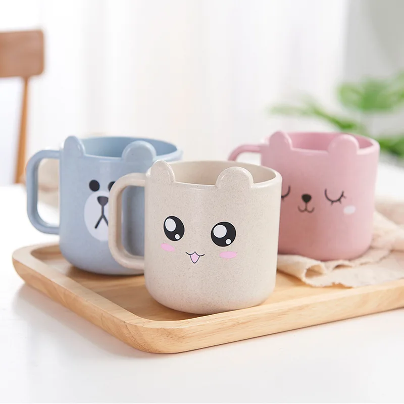 

Wheat Straw Kids Children Infant Baby Milk Cup with Handle Breakfast Mug Drink Home Cup Cartoon Training Cup