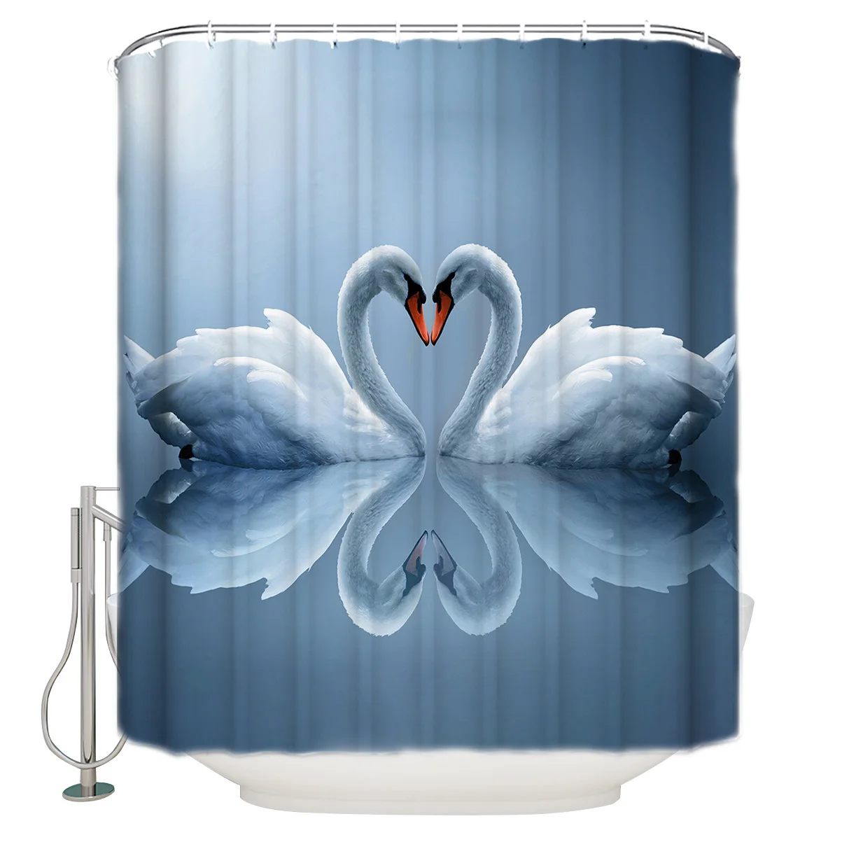 Светоотражающая занавеска для душа с изображением лебедя привязанная к