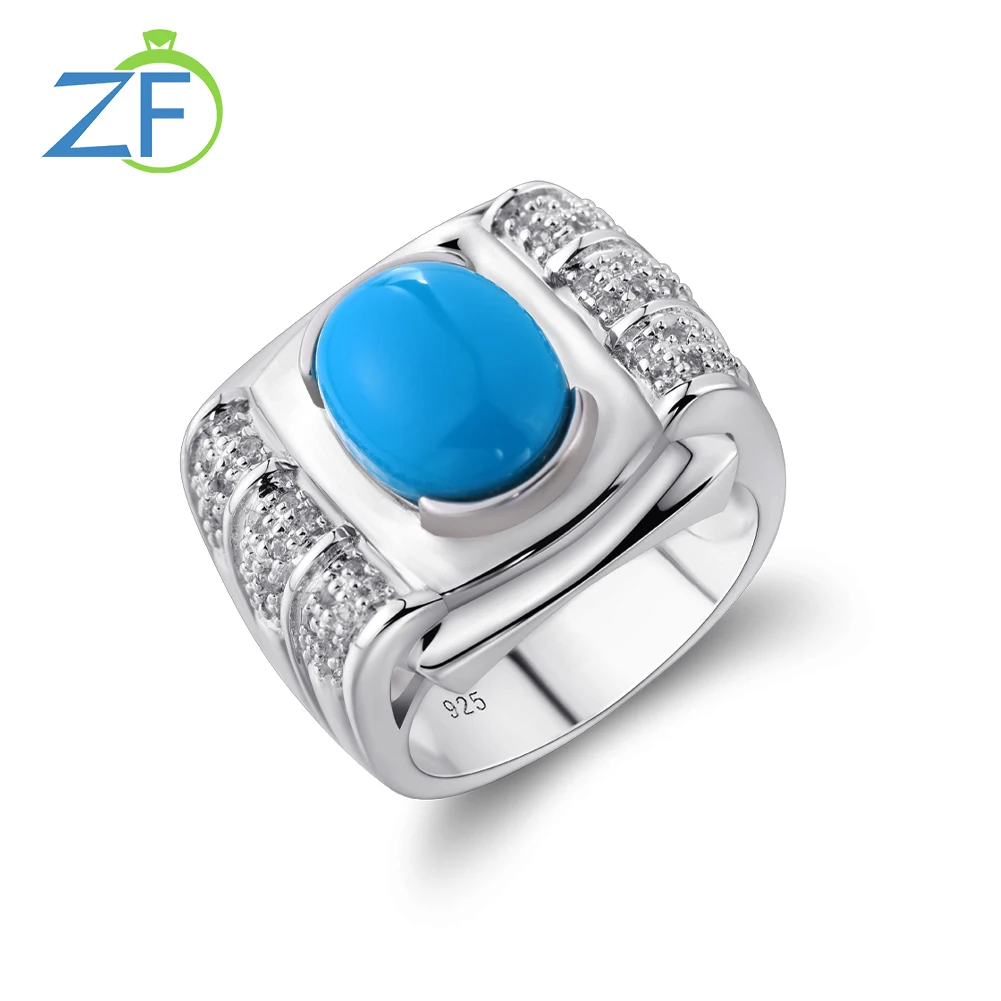 

GZ ZONGFA Custom Luxury Women's Engagement Anniversary Turquoise Gemstone Jewelry 925 Sterling Silver Ring