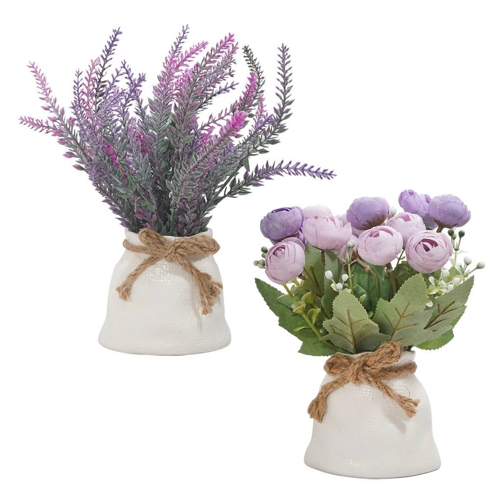

Artificial Flower Potted Desktop Fake Plants Bonsai Flower Potted Plant with Resin Vase Home Wedding Garden Deocration Supplies