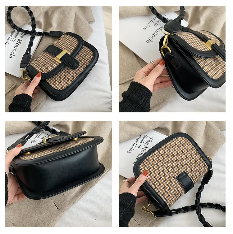 

2020 Mayata Women Houndstooth Crossbody Bag Semicircle Saddle Bags Soft Leather Shoulder Bags For Ladies Handbags Designer