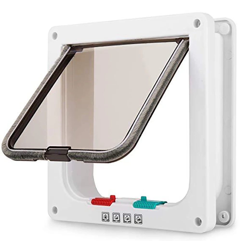 

Cat Flap Door With 4 Way Lock Security Flap Door For Kitten Puppy Pets Plastic Animal Small Cat Dog Gate Door Kit Pet Supplies