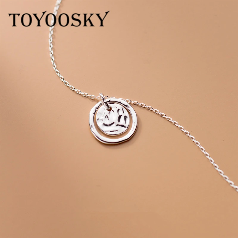 Ожерелье из стерлингового серебра 100% пробы женское колье с круглой монеткой