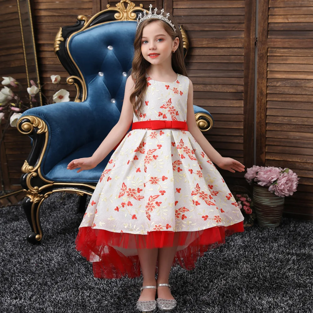

2 To 12 Years Kids Sleeveless Summer Wedding Dress Elegant Party Frock Short Front Long Back Flower Girls Dress for Children