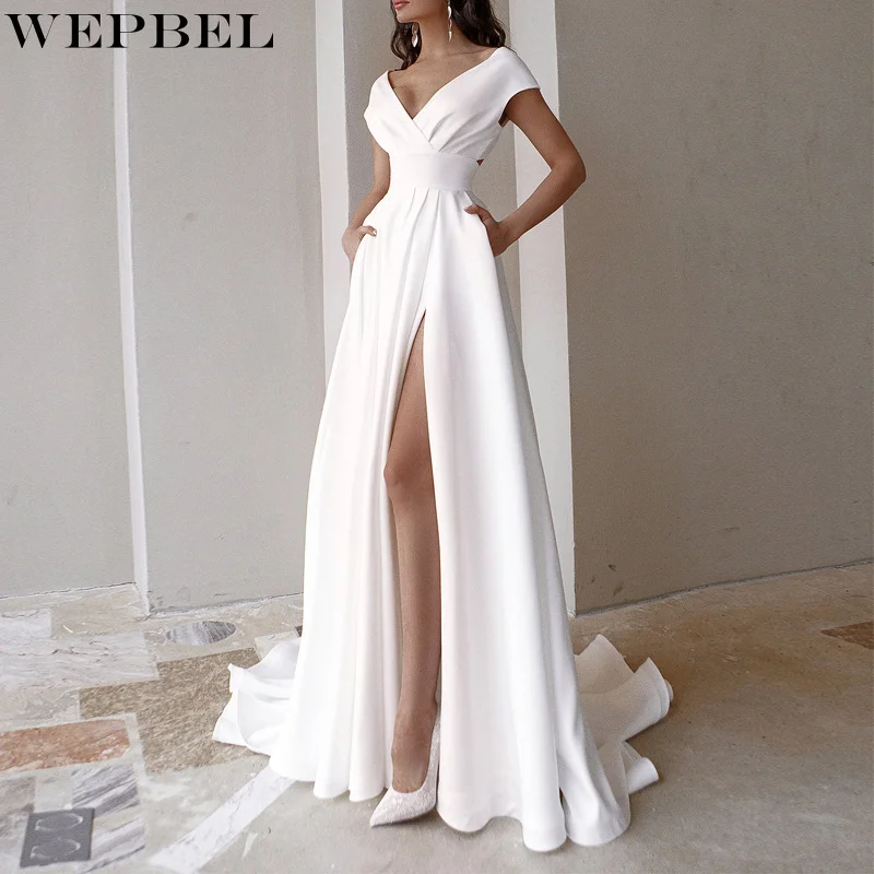 WEPBEL Summer Women V Neck Sexy White Dress Wedding Party Evening Long Prom Gown | Тематическая одежда и униформа