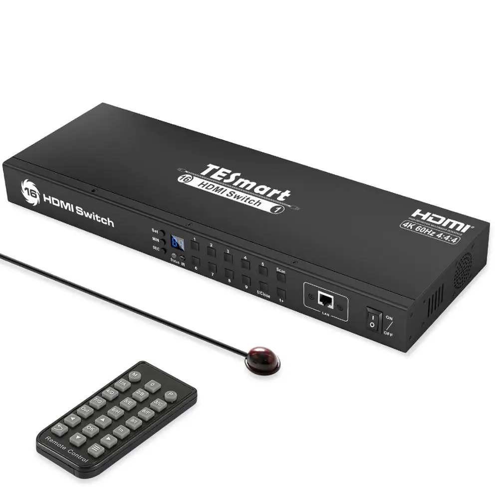 Коммутатор TESmart HDMI 16x1 с поддержкой 4K @ 60 Гц 4:4:4 HDCP2.2 RS232 или IP команд поддержка