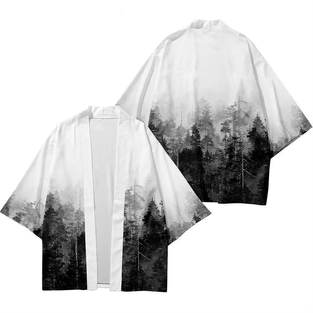 New Trend Kimono Man Japanese Clothes Yukata Male Samurai Costume Haori Obi Beach Men Kimono Cardigan Forest Streetwear Jacket