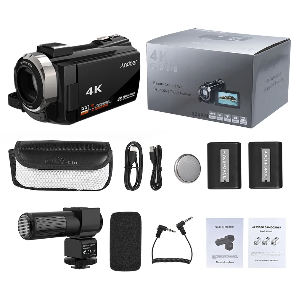 Andoer 4K 1080P 48MP WiFi цифровая видеокамера регистратор с внешним микрофоном сенсорный