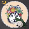 BlessLiving Hippie Husky Round Beach Towel Boho Flowers Bath Towels For Adults Animal Microfiber Towel Puppy Dog Toalla 150cm 1