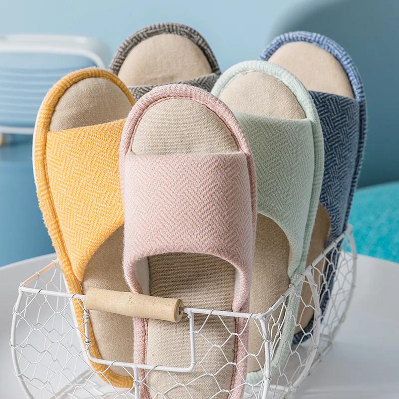 Тапочки женские/мужские из хлопка и льна Нескользящие мягкие тапочки на толстой