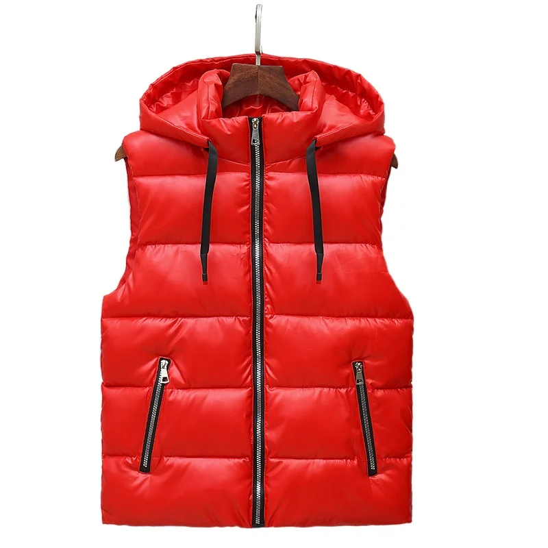 

Shiny vest Waistcoat Men Hat Detachable Autumn Winter Casual Vests For Men Warm Down Vest With Hood vest plus size S-5XL
