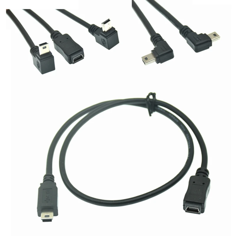 Угловой вверх вниз влево и вправо Мини USB 5 контактный разъем штекер гнездо кабель