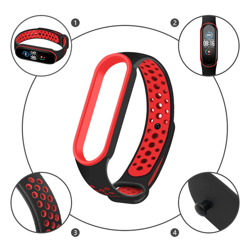 Ремешок сменный двухцветный для Xiaomi Mi Band 6 5 4 3 дышащий с защитой от пота