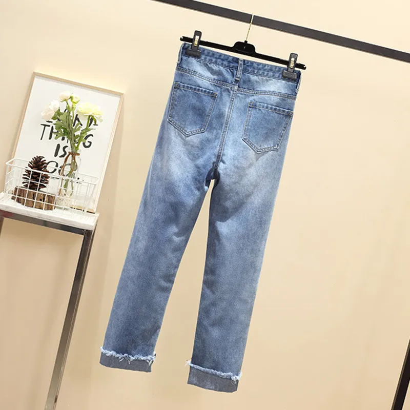 Женские джинсы большого размера синие свободные винтажные модные женские с