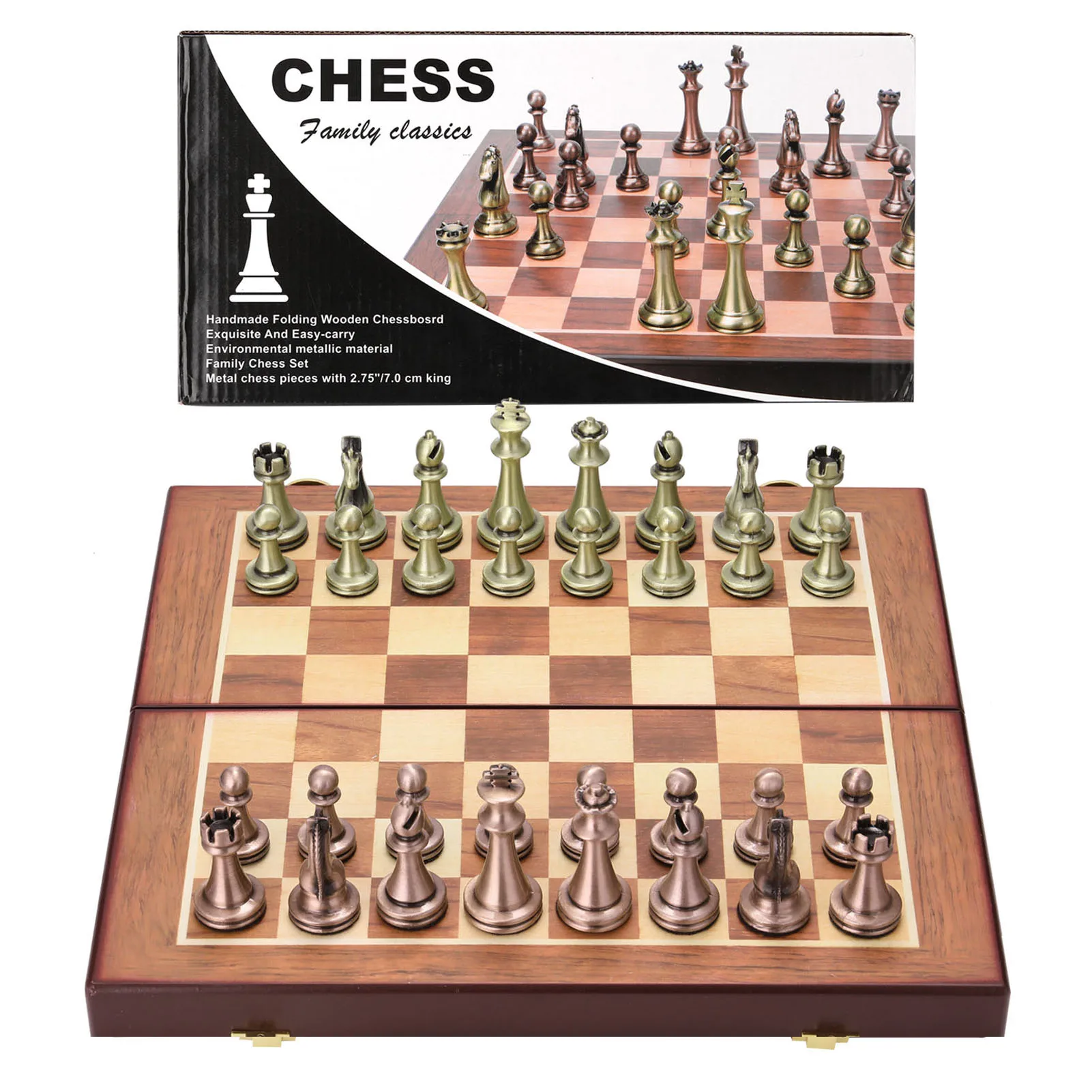 

Детские и взрослые металлические шахматы, деревянные складные рандомные шахматы, Международная шахматная игра 12x12 дюймов с литыми слотами ...