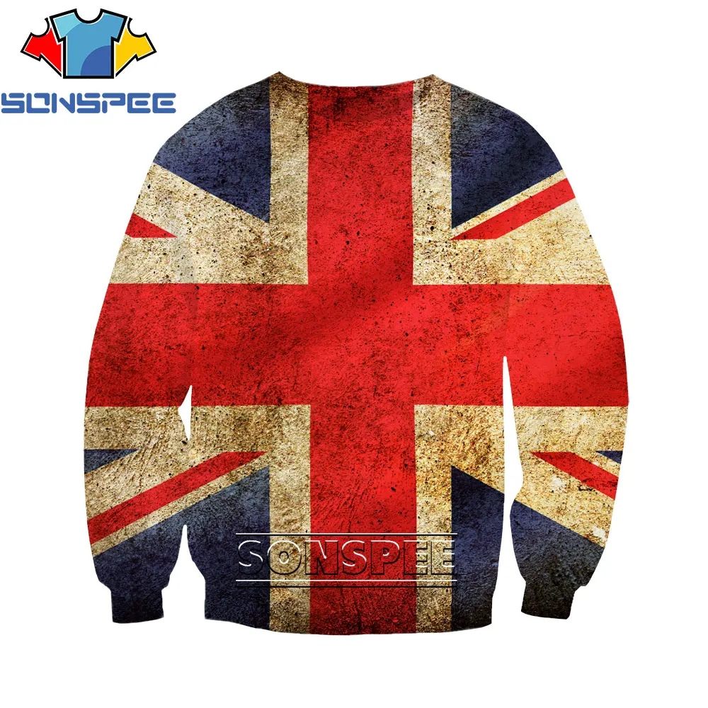 

SONSPEE 3D British Flag Casual Printing Sweater Spring And Autumn Round Neck Men's Personality Fashion Trend Loose Plus Size Men