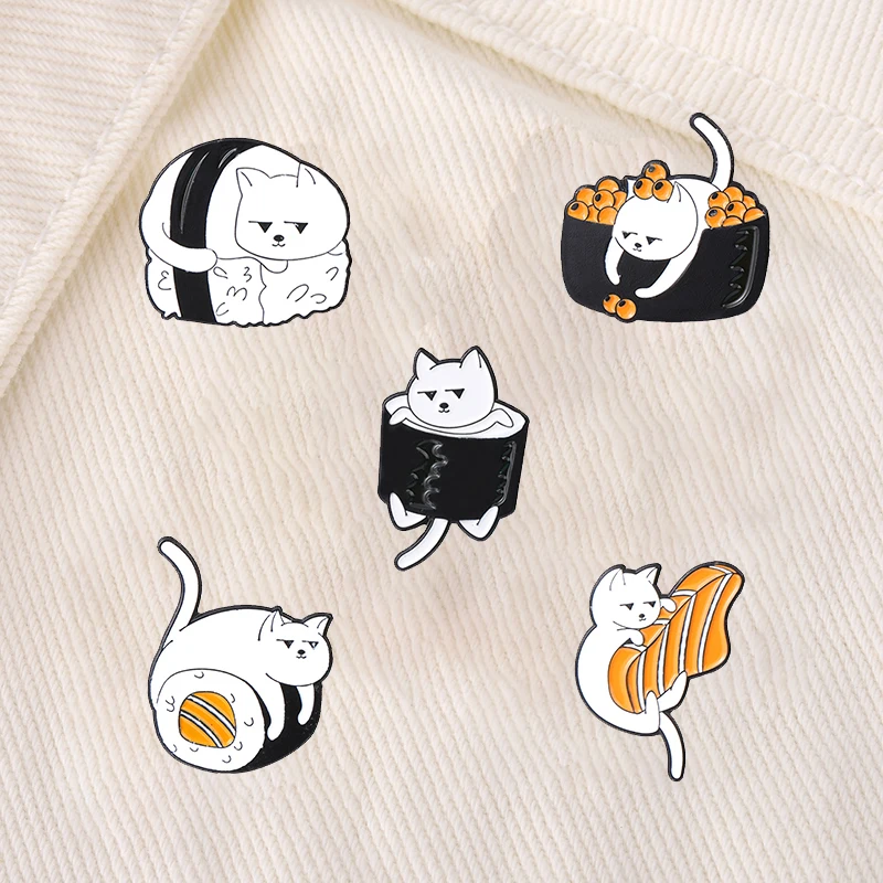 

Sushi Cat Enamel Pin Lapel Pin Kawaii Sashimi Salmon Nigiri Sushi Brooches Cute Food Badge Backpacks Jewelry Gift Wholesale