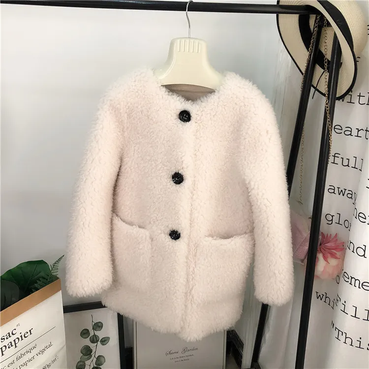 

Winter Lamb Wool Coat Leather and Fur All In One Women's Wear Grain Pellet Wool Overcoat Chenille Fur Coat Round Collar