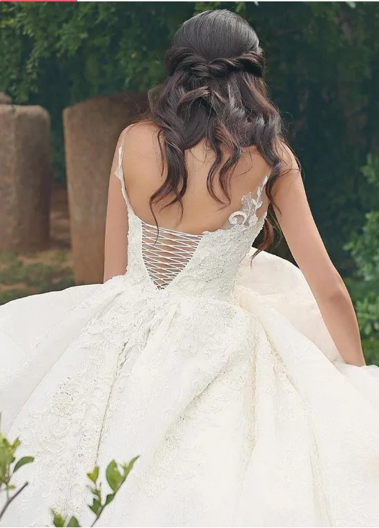 Vestido de novia musulmán, vestidos de novia, velo de encaje, Princesa, tirantes finos, escote en V, vestidos de boda sexys para mujer 2020
