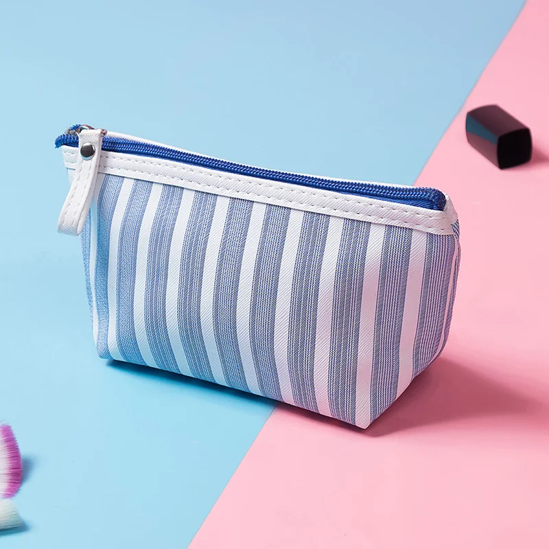 Женская холщовая косметичка полосатая дорожная портативная Сумочка для