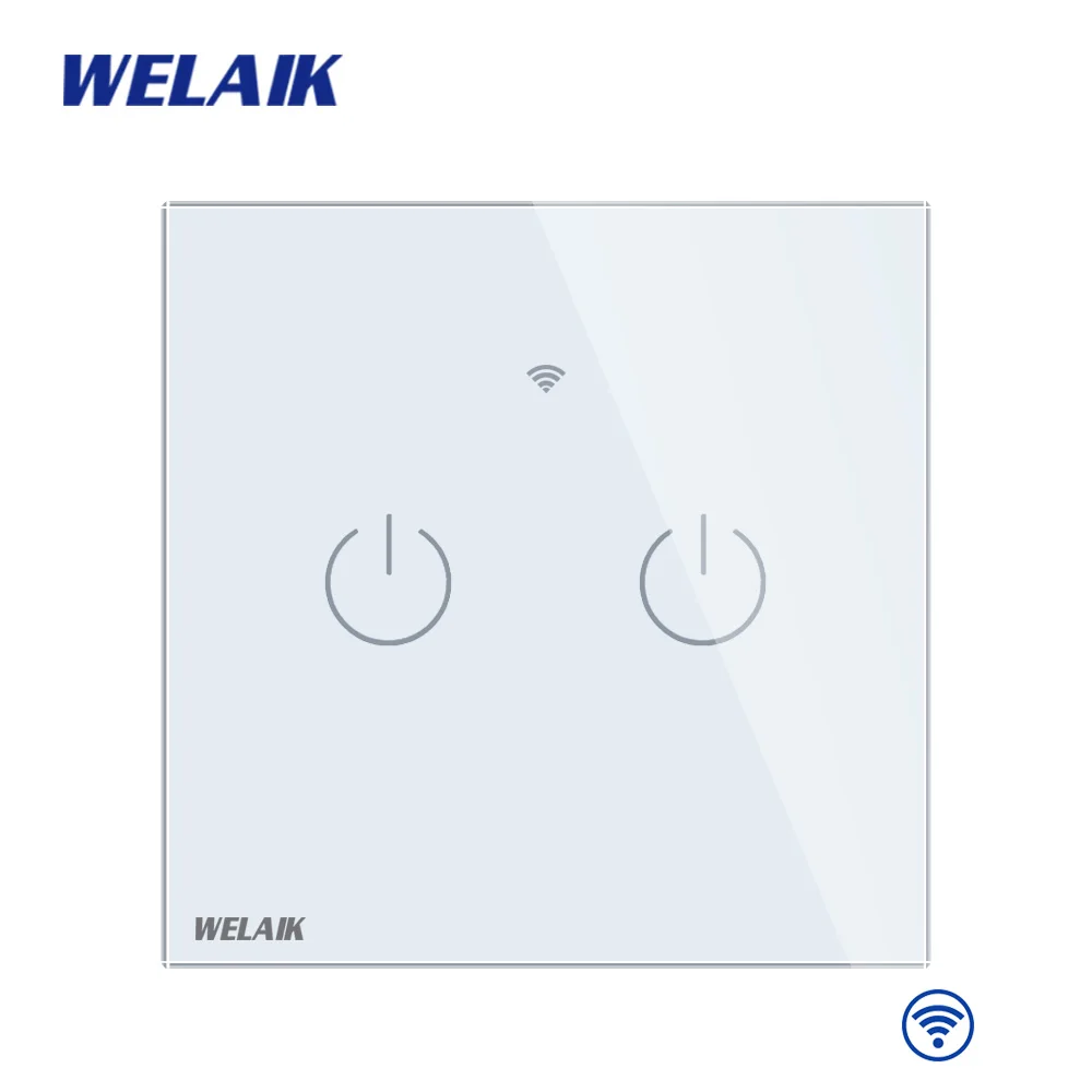 WELAIK UK wifi-сенсорный выключатель-Хрустальное стекло-панель настенный-Интеллектуальный переключатель-светильник Smart-Switch 2g-1way B1921CW& wifi