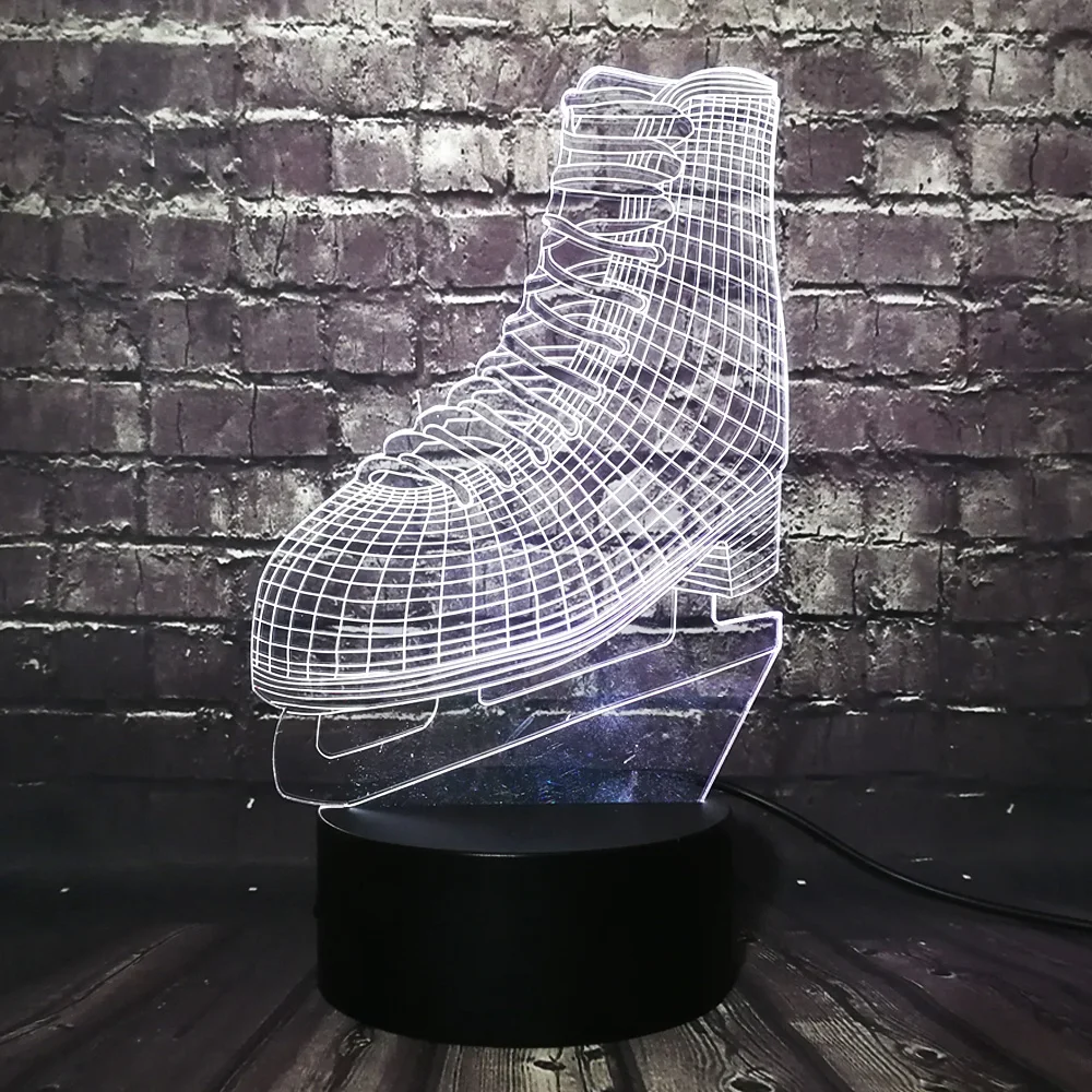 Новинка, обувь для хоккея, катания на коньках, 3D светодиодный светильник, акрил, многоцветный цвет, изменение, ночник, спортивные украшения для детской/мальчики, игрушки для детей, подарок
