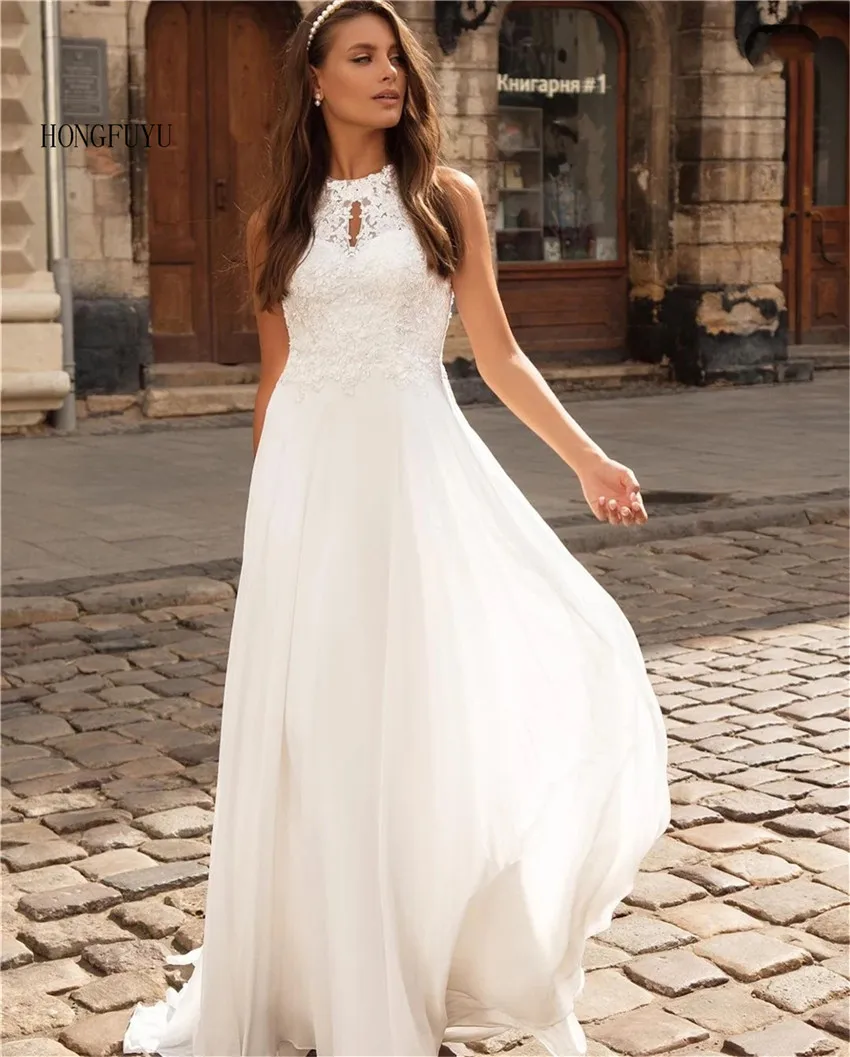 

2021 Bohemian Wedding Dress 2021 Vintage Sleeveless Backless Sweep Train Gorgeous Floor Length Robe De Mariee Low Back Charming