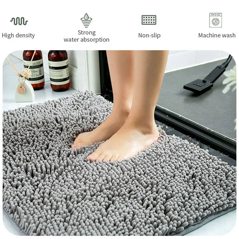 

2 Pcs/Set Chenille Thick Bathroom Mat Kitchen Toilet Water Absorption Non-slip Mat Shower Bathtub Household Feet Pad Floor Mat