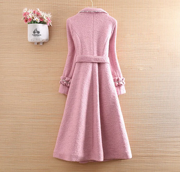 Высококачественное женское плотное пальто с бисером зимнее твидовое винтажное