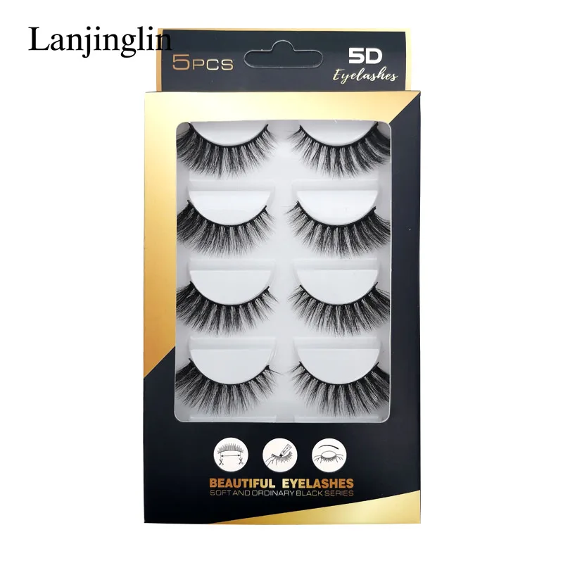 LANJINGLIN 5 пар искусственные норковые накладные ресницы полностью Ленточные ручная