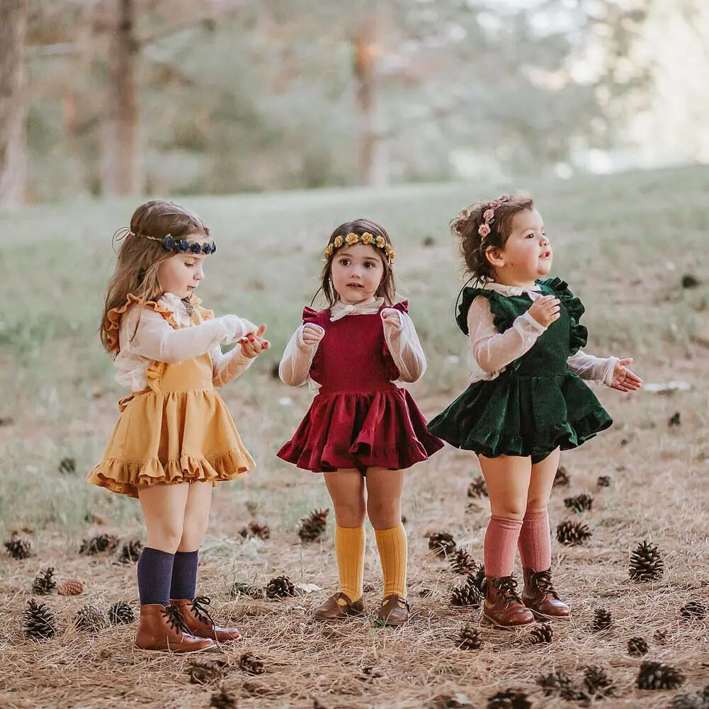 Emmababy Fashion Newborn Kids Baby Girl Floral Skirts Princess Lovely Corduroy Sundress Clothes Autumn A-Line Skirts 6M-5Y